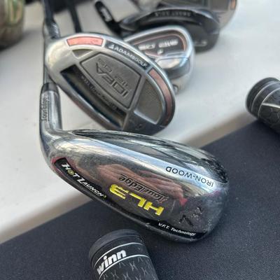 Golf clubs by pinging, two lots of golf bags with golf clubs