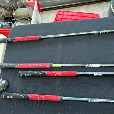 Golf clubs by pinging, two lots of golf bags with golf clubs