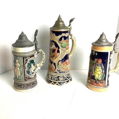 518 Set of 3 Vintage German & Swiss Beer Steins