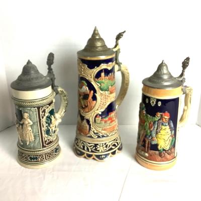 518 Set of 3 Vintage German & Swiss Beer Steins