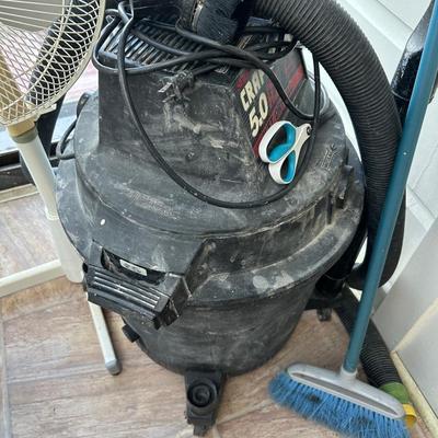 Estate group lot, shop vac, another shop vac, upright, fan, mini fridge, basket