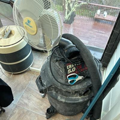Estate group lot, shop vac, another shop vac, upright, fan, mini fridge, basket