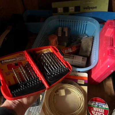 Miscellaneous garage, shelving lot, everything you see on the shelves, lamps, binoculars, tools, sleeping bag, and much more