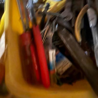 Miscellaneous garage, shelving lot, everything you see on the shelves, lamps, binoculars, tools, sleeping bag, and much more