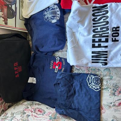 Estate group, lot of firemen shirts, and miscellaneous firefighter Memorabilia.