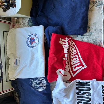 Estate group, lot of firemen shirts, and miscellaneous firefighter Memorabilia.