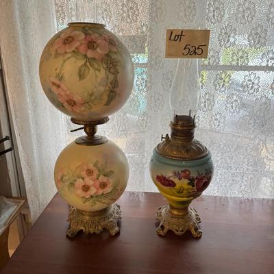 525 Antique Hand Painted Victorian Oil / Electric Lamps