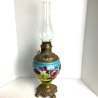 525 Antique Hand Painted Victorian Oil / Electric Lamps