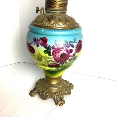 525 Antique Hand Painted Victorian Oil / Electric Lamps