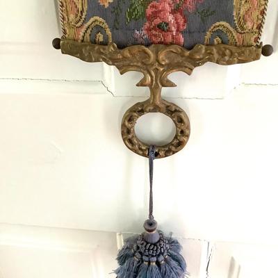 H572 Vintage Floral Tapestry Brass Bell Pull
