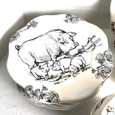 529 Barnyard Toile Dish Set by Elisabeth Trostli