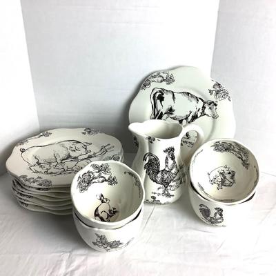 529 Barnyard Toile Dish Set by Elisabeth Trostli