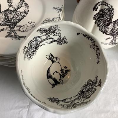 529 Barnyard Toile Dish Set by Elisabeth Trostli