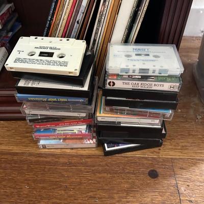 Vinyl record collection, media lot lps cds dvds cassette tapes, all from this estate, unsorted, sold, as it is as found