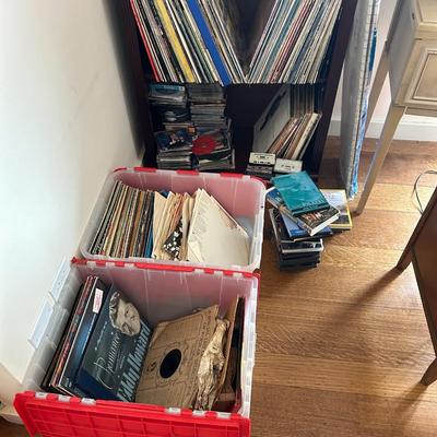 Vinyl record collection, media lot lps cds dvds cassette tapes, all from this estate, unsorted, sold, as it is as found