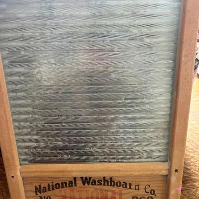 Vintage glass washboard.