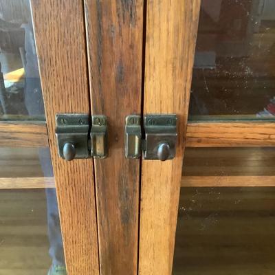 H537 Vintage Oak Glass Door Book Case Early 20th Century