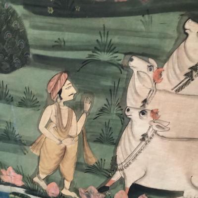 H543 "Krishna Is In The Garden" 18th Century Fabric Art