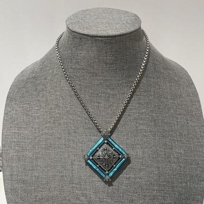 Sterling silver and blue glass necklace