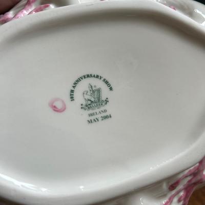 Vintage Belleek Pottery Georgian Shell Oval Vegetable/candy Bowl Pink Accents
