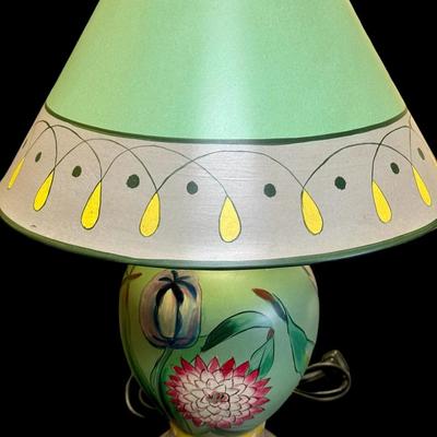 Vintage Brightly Painted Table Lamp with with Lantern Style Metal Shade