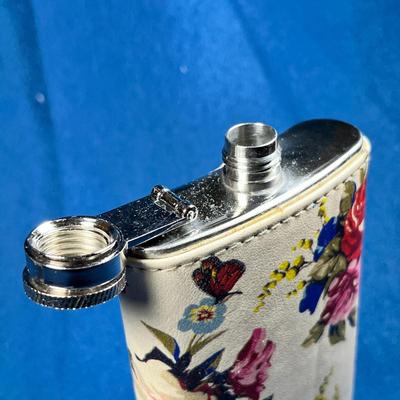 FLORAL LEATHER? COVERED STAINLESS STEEL 5 OZ. FLASK