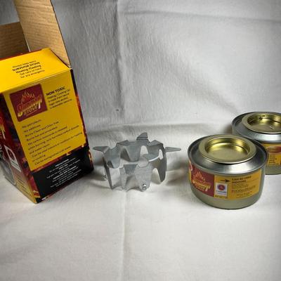 MINI ALCOHOL GEL CAMP STOVE, NEW IN BOX, WITH 2 GEL CANS- GREAT FOR CAMPING, PICNICS, ETC.