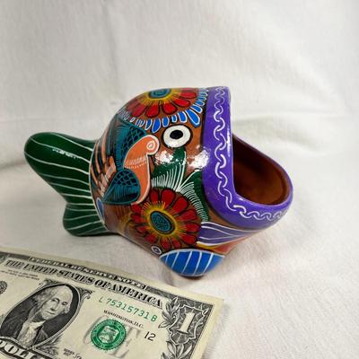 COLORFUL PAINTED POTTERY FISH KITCHEN SCRUBBIE HOLDER 