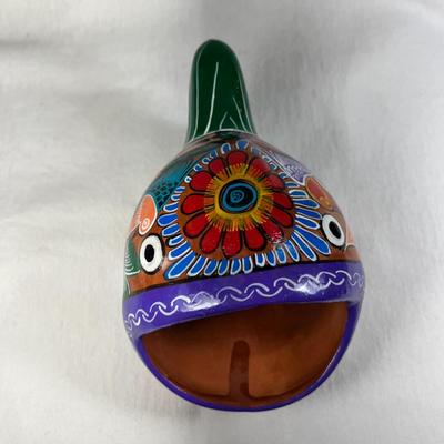 COLORFUL PAINTED POTTERY FISH KITCHEN SCRUBBIE HOLDER 