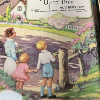 FRAMED MARY BAKER EDDY FRAMED VERSE AND ILLUSTRATION, MARKED 1936