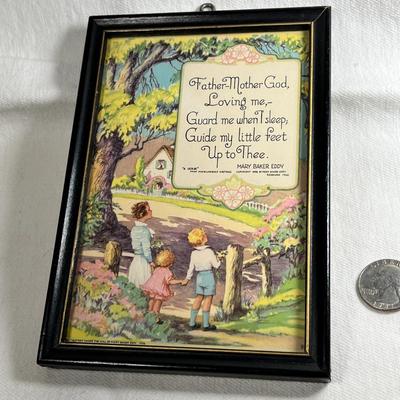 FRAMED MARY BAKER EDDY FRAMED VERSE AND ILLUSTRATION, MARKED 1936
