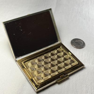 FANCY VINTAGE COMPACT WITH MIRROR MARKED USS, ETCHED FLOWERS ON CASE