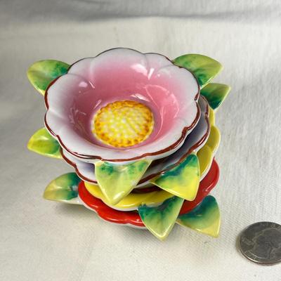 SET OF 4 CERAMIC FLOWER TEA BAG HOLDERS, MADE IN JAPAN