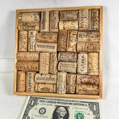 WOOD FRAMED WINE BOTTLE CORKS TRIVET