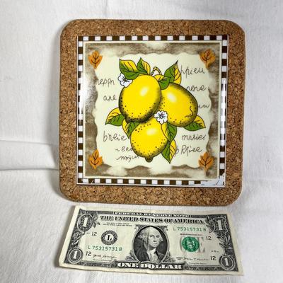LEMON THEMED TILE AND CORK TRIVET