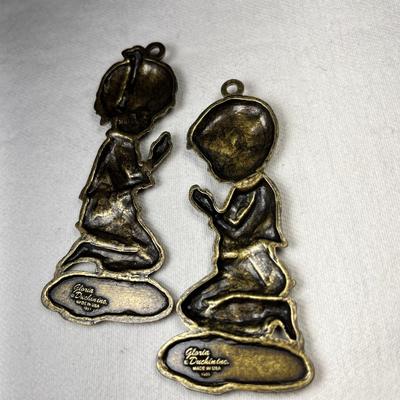 PRAYING BOY AND GIRL BRASS ORNAMENTS PAIR, NICE DETAIL