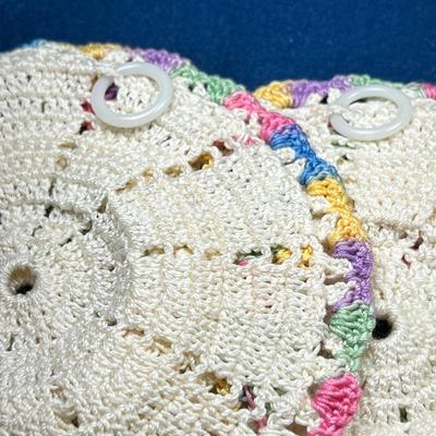 PAIR OF VINTAGE COLORFUL CROCHETED FANCY POT HOLDERS