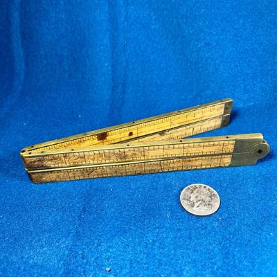 ANTIQUE WOOD AND BRASS FOLDING RULER