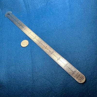 VINTAGE GAEBEL MEASURING TOOL- INCHES ON ONE SIDE, 6 & 12 PT. ON OTHER