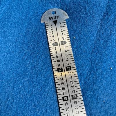 VINTAGE GAEBEL MEASURING TOOL- INCHES ON ONE SIDE, 6 & 12 PT. ON OTHER