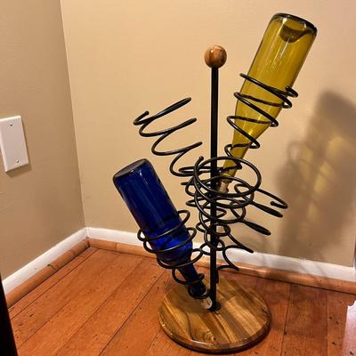 CORKSCREW BRONZE AND WOOD WINE RACK