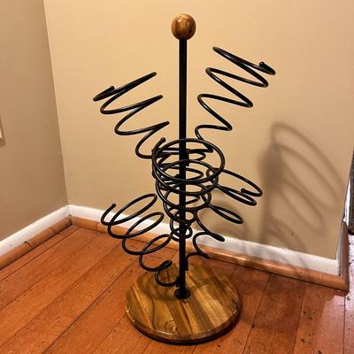 CORKSCREW BRONZE AND WOOD WINE RACK