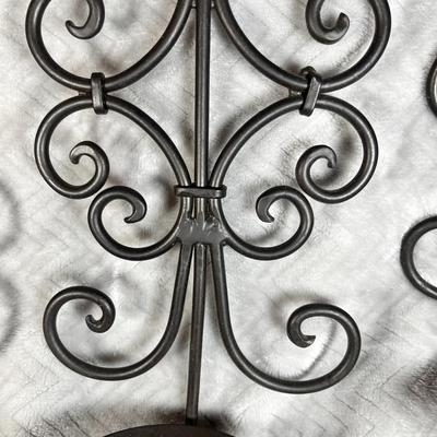 SET OF 3 MATCHING SCROLLED METAL CANDELABRA WALL SCONCES