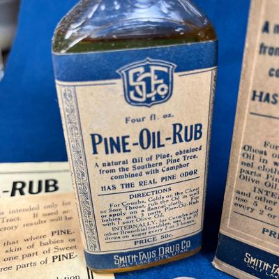 ANTIQUE DRUG STORE MEDICINAL PINE-OIL-RUB BOTTLE IN BOX 