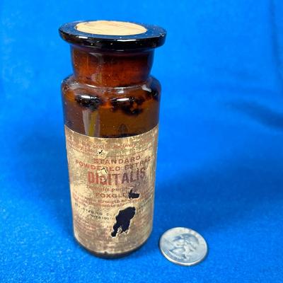ANTIQUE DRUG STORE DIGITALIS BOTTLE with CORK STOPPER