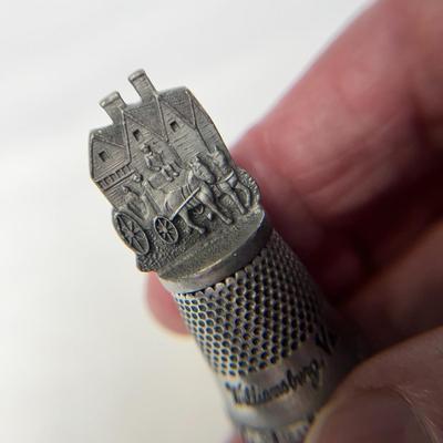 PEWTER THIMBLE FROM WILLIAMSBURG, VA with SCENIC DESIGN AT TOP