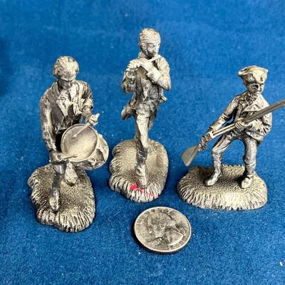 SET OF 3 PEWTER CONTINENTAL SOLDIER FIGURINES "1776"- DRUMMER, PIPER, RIFLEMAN