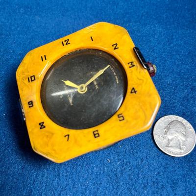 PHINNEY WALKER VINTAGE ALARM CLOCK WITH BUTTERSCOTCH BAKELITE FRONT
