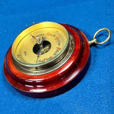 HANDSOME BRASS, WOOD HANGING BAROMETER, GERMANY