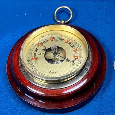 HANDSOME BRASS, WOOD HANGING BAROMETER, GERMANY